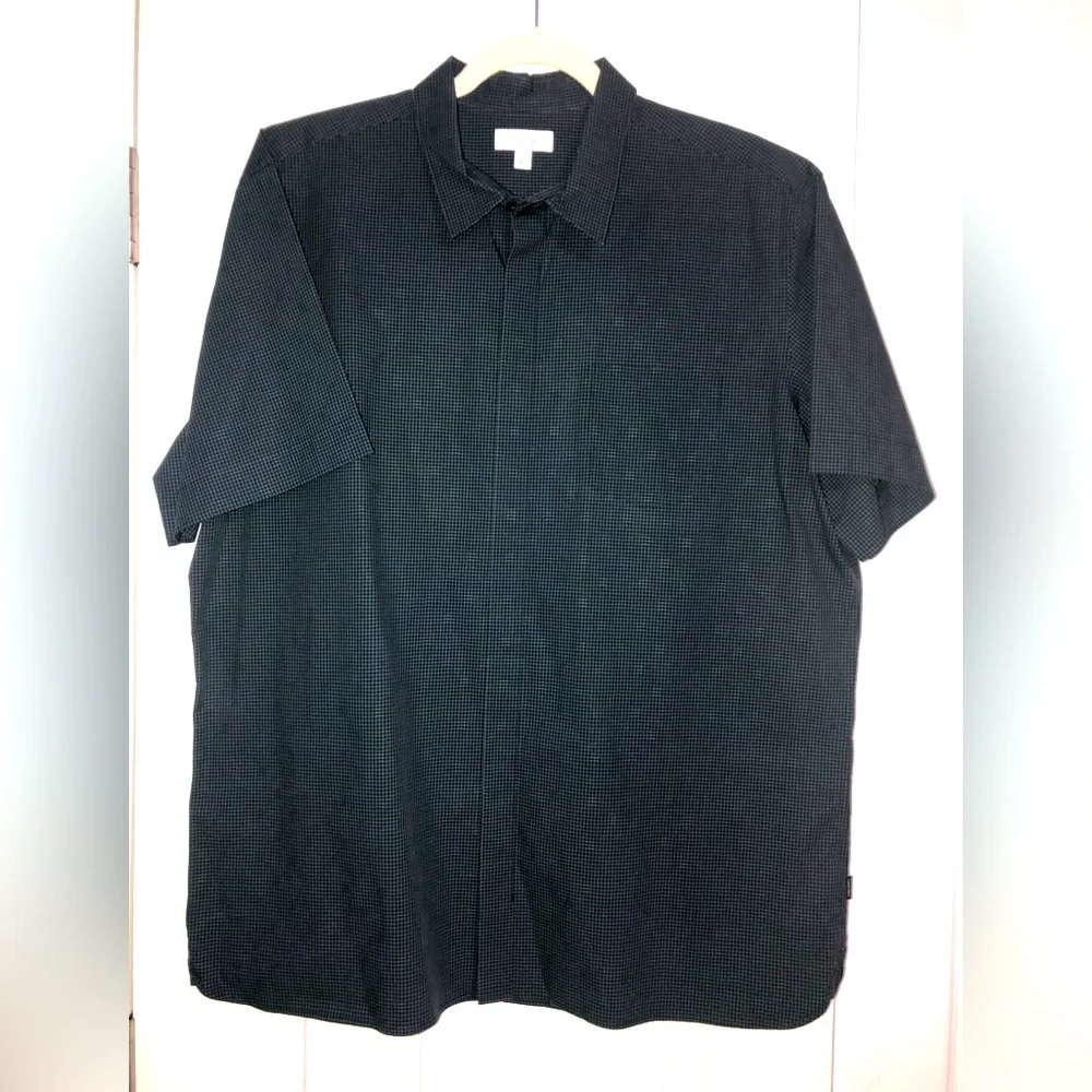 Calvin Klein blue small check short sleeve button down shirt men’s size XL - Picture 1 of 8